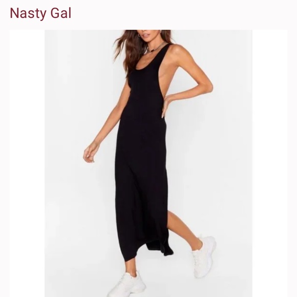 Nasty Gal Dresses & Skirts - NWT Nasty Gal sexy Black maxi with side slits “my ride or side” midi dress Sz 6